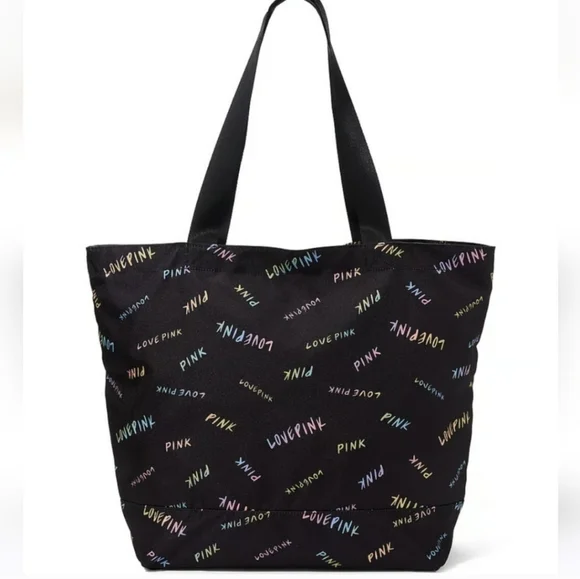 NWT! VICTORIA'S SECRET MULTI-COLORED BLACK LOGO TOTE - Picture 4 of 7